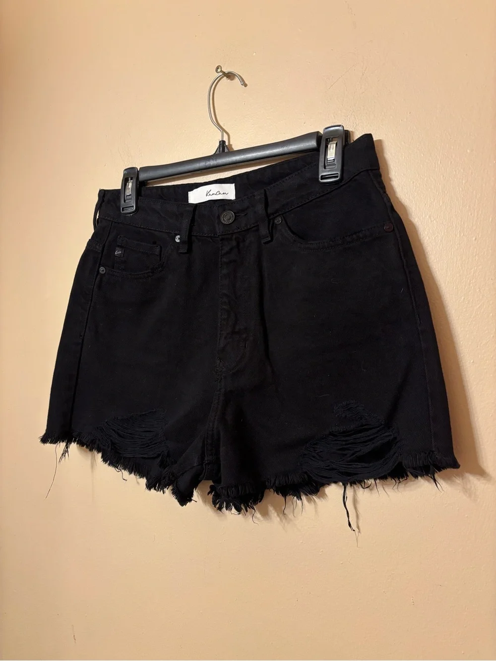 Kancan Black Distressed High-Rise Denim Shorts size m